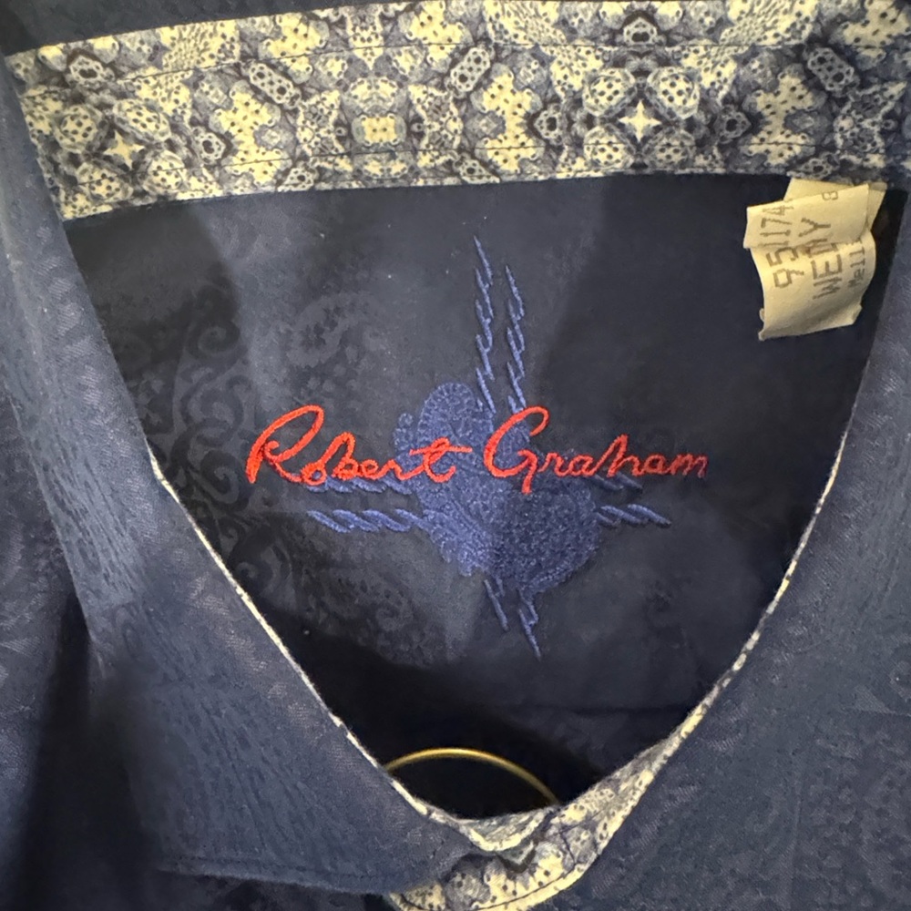 Men's Robert Graham Blue Button Down Shirt XLT - Picture 8 of 9